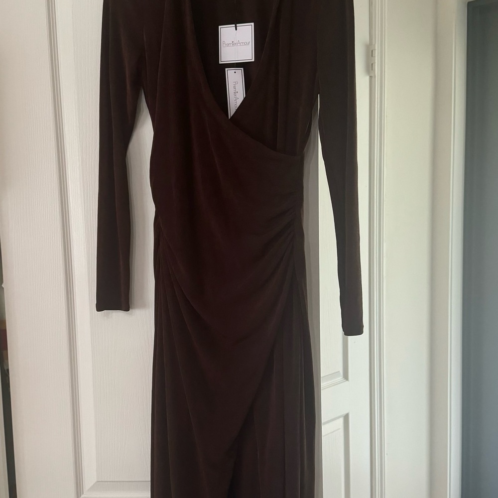 Elegant Long Sleeve brown dress size 10. Brand new with tags